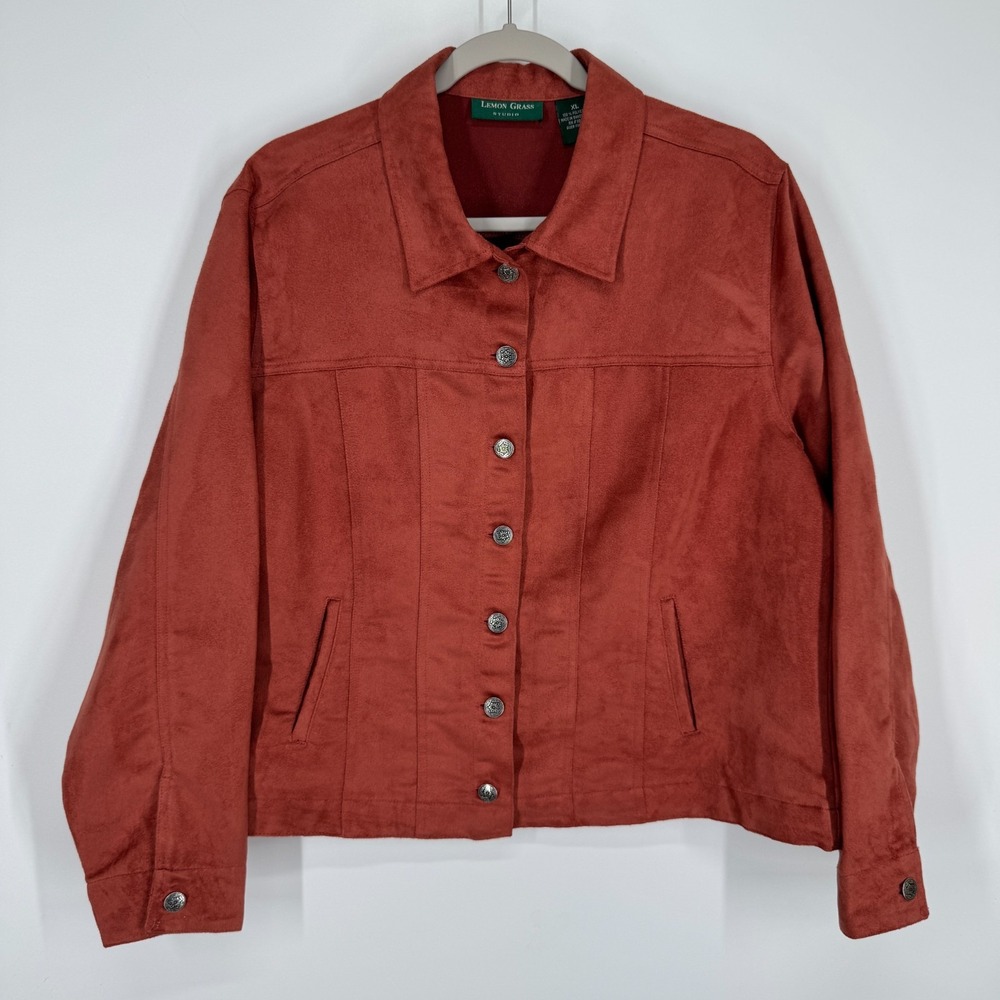 Lemon Grass Women's Faux Suede Jacket Size XL Rust Orange Brown Fall Casual